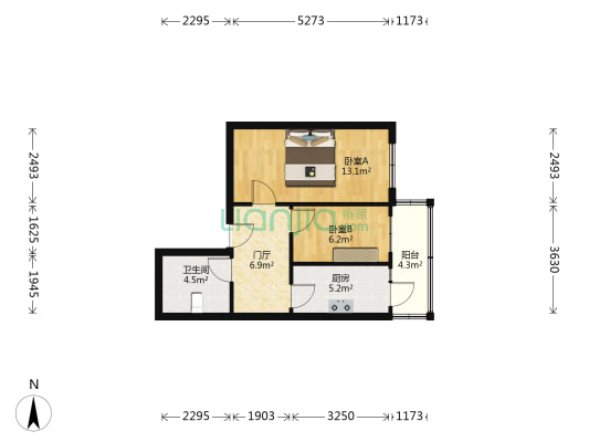 龙兴大厦 2室0厅1卫 53平方