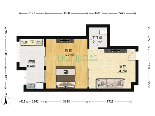 COCO悦城 1室1厅1卫 53平方