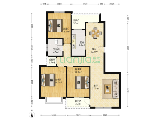 望湖城桂香居月桂苑 3室2厅1卫 129平方