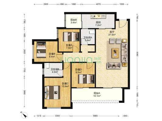 泰吉同诚悦府 4室1厅2卫 124平方