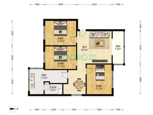 如意大道75号院 3室1厅1卫 94平方