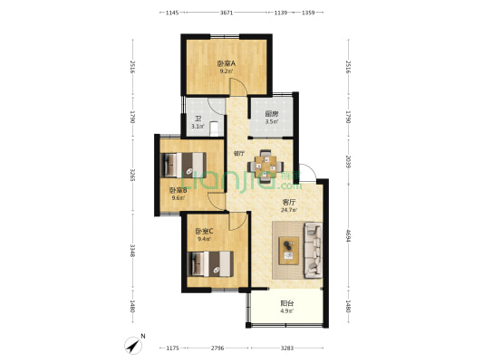 前进街住宅 3室1厅1卫 82平方
