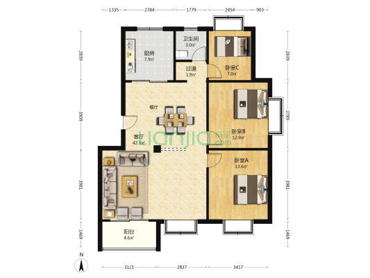 富康北苑 3室1厅1卫 113平方