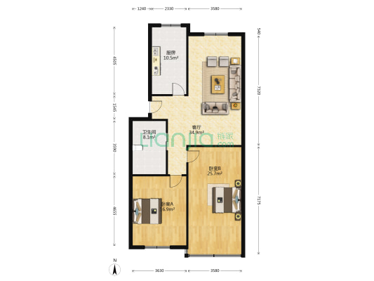 中鑫居 2室1厅1卫 115平方