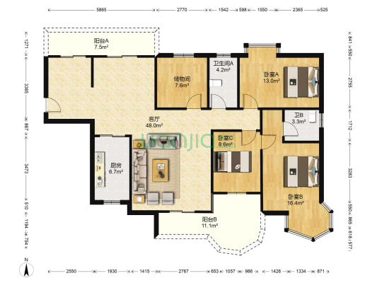 御景半岛 3室1厅2卫 146平方