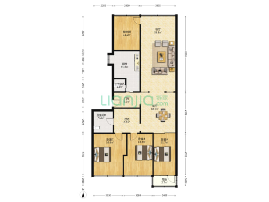 南湖路 3室2厅2卫 159平方