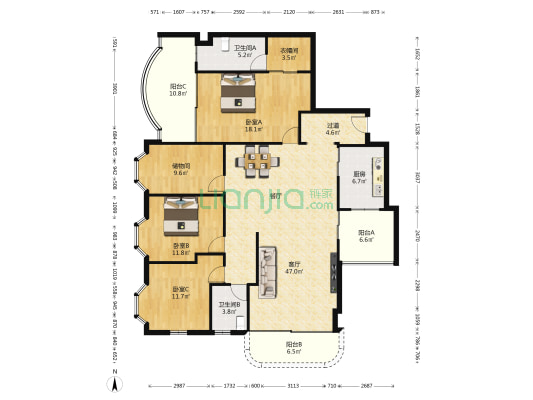 椰诚阁 3室1厅2卫 182平方