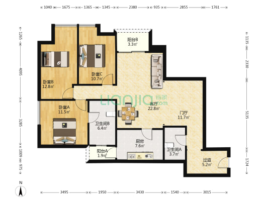 肯辛顿国际公寓 3室1厅2卫 122平方