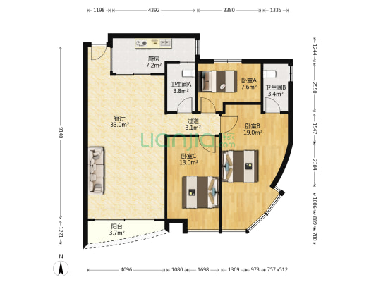 翠拥华庭一期 3室1厅2卫 115平方