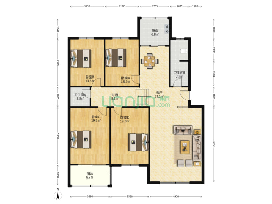 市人社局家属院（南院） 4室1厅2卫 179平方