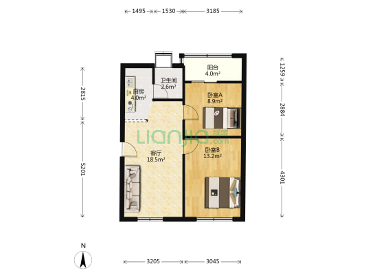 解放大道906号 2室1厅1卫 65平方