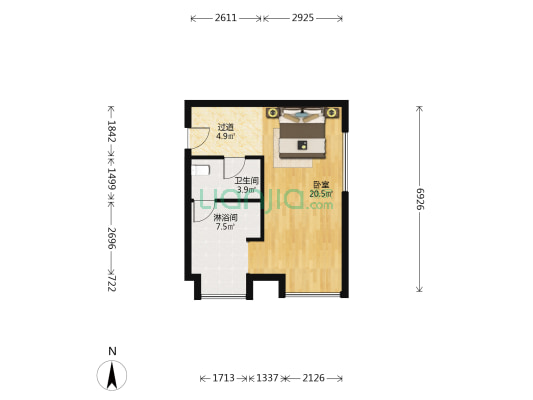 奥园城市天骄 1室0厅2卫 54平方