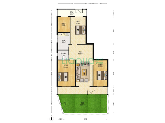 房产宿舍 3室2厅1卫 121平方