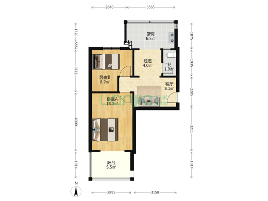 省杂技团宿舍 2室1厅1卫 54平方