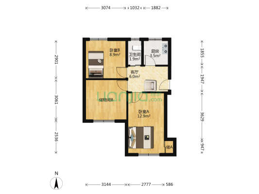 三塔社区 2室1厅1卫 64平方