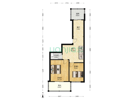 富锦社区 2室2厅1卫 71平方