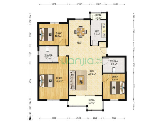 明泉花园(公寓) 3室1厅2卫 119平方