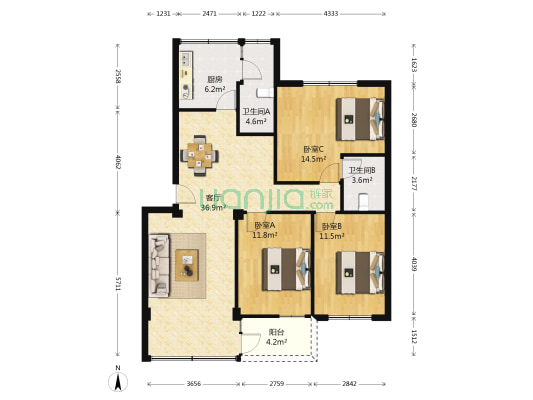 体育路24号 3室1厅2卫 111平方
