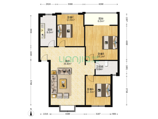 沱源新居 3室1厅1卫 116平方