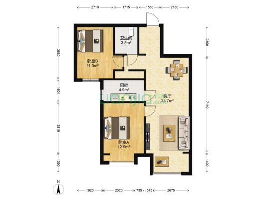 万科蓝山二期 2室1厅1卫 93平方