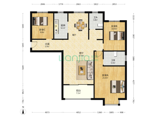 馆驿馨苑A区 3室1厅2卫 130平方