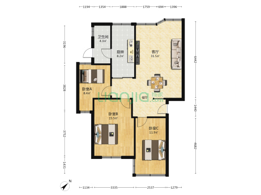 聚华楼 3室1厅1卫 97平方