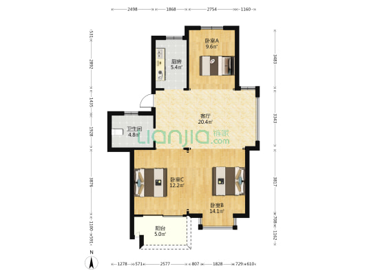 和园 3室1厅1卫 80平方
