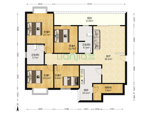 状元府邸 4室1厅2卫 130平方