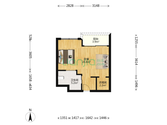 派克公寓（张家港） 1室0厅1卫 55平方