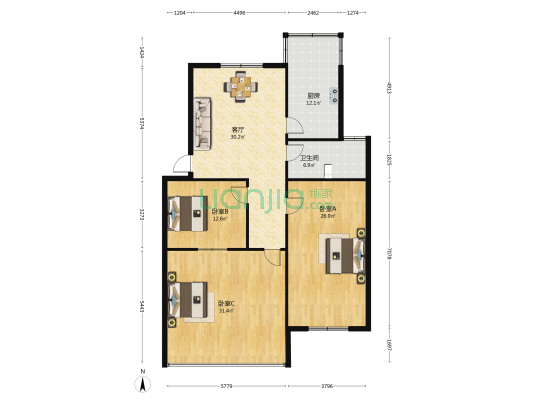 兴阜公寓 3室1厅1卫 141平方