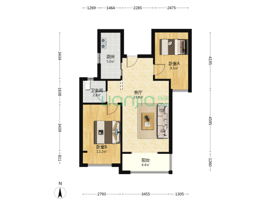 金兰西景苑 2室1厅1卫 81平方