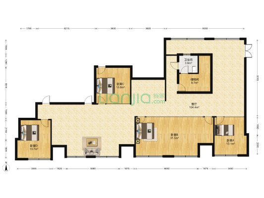 新创玉山广场南区 4室1厅1卫 65平方