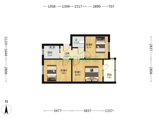 体育场楼 3室0厅1卫 56平方
