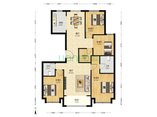 润江府 4室2厅2卫 155平方