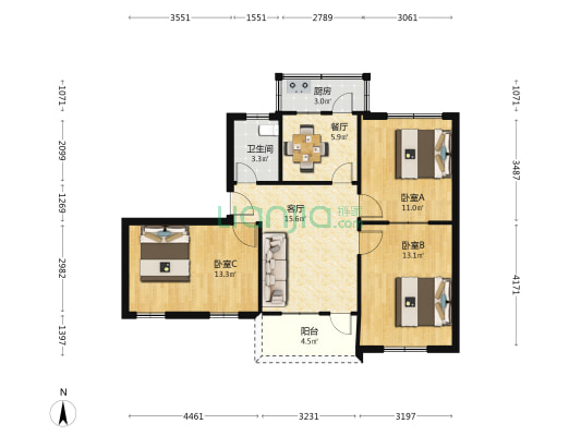 春晓街168号 3室2厅1卫 84平方