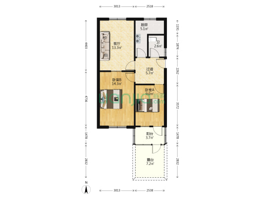 公园路63号 2室1厅1卫 65平方