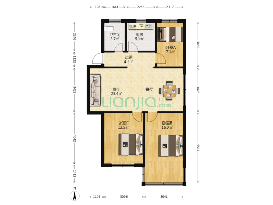 河西巷1号 3室1厅1卫 91平方