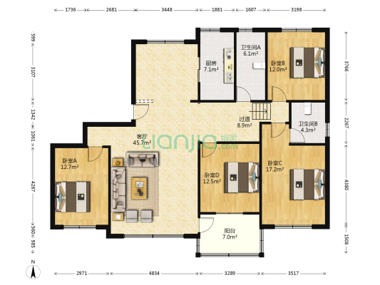 万乐园 4室1厅2卫 157平方