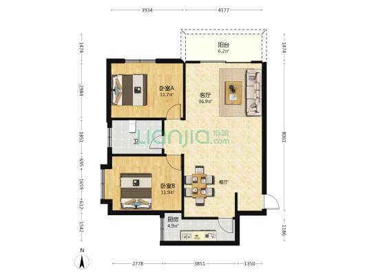 光荣路19号 2室1厅1卫 93平方