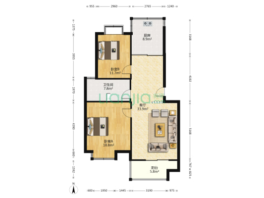 虹越豪庭 2室1厅1卫 92平方