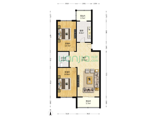 金乡里 2室1厅1卫 102平方