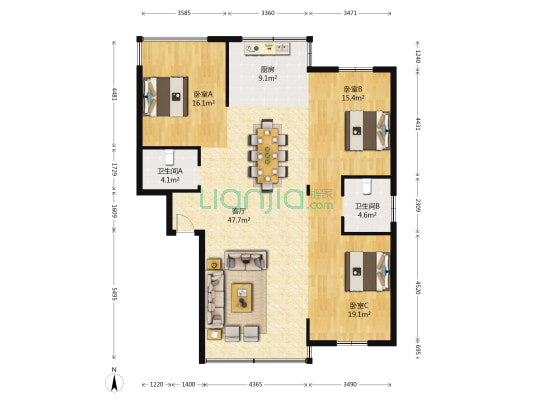 诚意公寓 3室1厅2卫 136平方