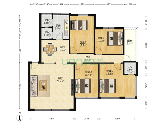 同德巷12号 4室2厅3卫 129平方