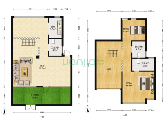 东方时尚中心·尚合 2室1厅3卫 149平方