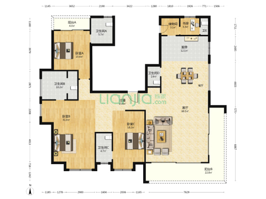万科揽境 4室1厅5卫 262平方