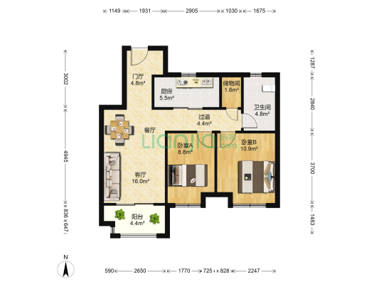 万科梦蝶花苑 2室1厅1卫 67平方