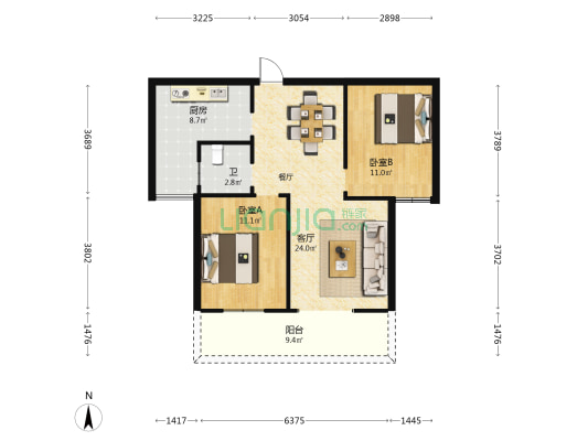 福星花园 2室1厅1卫 76平方