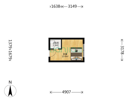东原晴天见 1室0厅1卫 24平方