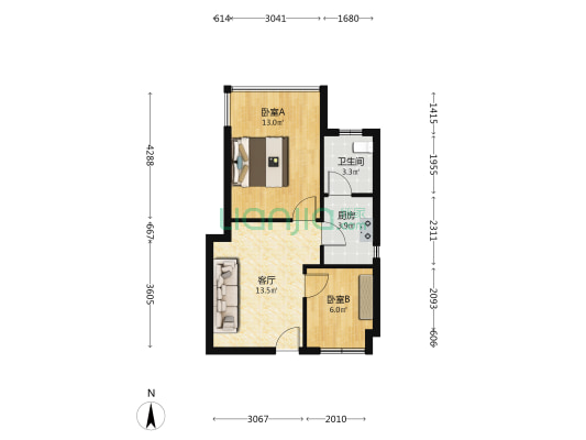 金福苑 2室1厅1卫 54平方