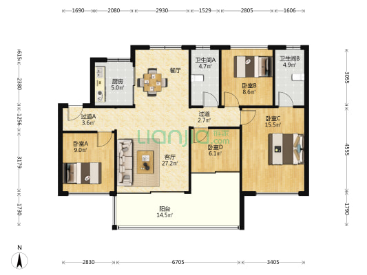 天茂·领航湾 4室1厅2卫 118平方